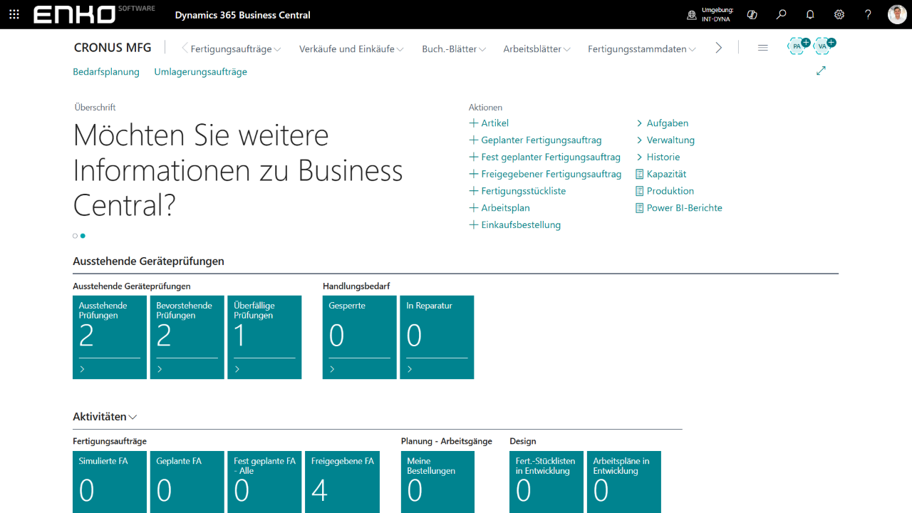 Screenshot aus Microsoft Dynamics 365 Business Central Werkzeug- und Prüfmittelverwaltung