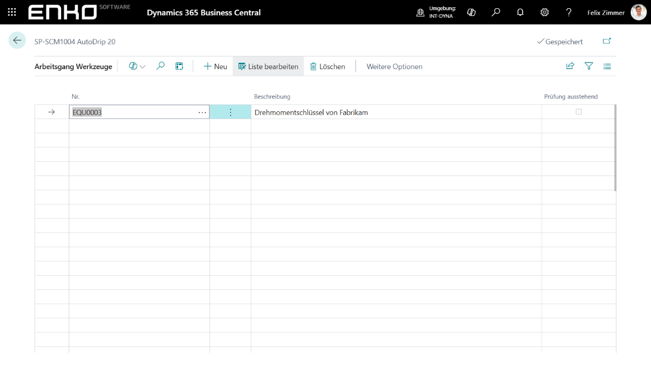 Screenshot aus Microsoft Dynamics 365 Business Central Equipment Management